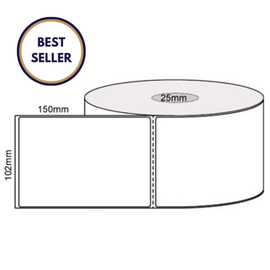102mm x 150mm Thermal Shipping Labels, Permanent Adhesive, 400/Roll on a 25mm Core
